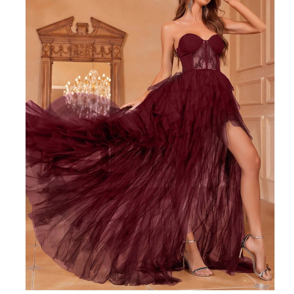 Luxe Strapless Lace Party Holiday Evening Formal Wedding Party - Picture 6 of 15